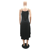 Women Solid Color Deep V Neck Sexy Split Side Sleeveless Spaghetti Straps Casual Beach Maxi Dress MAE-2106