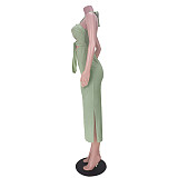 Women Sexy Solid Color Sleeveless Hollow Out Backless Halter Bandage Summer Maxi Long Dress ASL-6386