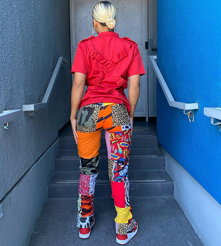 Casual Vintage Print Women Harajuku Mid Waist 2021 Summer Fashion Streetwear Straight Pants WSM-5262