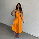 Women Solid Color Deep V Neck Sexy Split Side Sleeveless Spaghetti Straps Casual Beach Maxi Dress MAE-2106