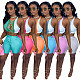 Women Suit Summer Color Patchwork Cut Out Lace-up Crop Tops Biker Shorts Streetwear Sexy 2 Piece Set NM-8361