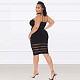 2021 Summer Women Black Plus Size Mesh Patchwork Spaghetti Strap Sleeveless Bodycon Knee-Length Midi Dress JLY-19208