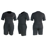 Plus Size Solid Color Short Sleeve O Neck T Shirt Lace Up Shorts Summer Women Clothing Two Piece Set JLY-19210