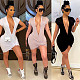 Women Fashion High Waist Cleavage Package Hip Solid Deep V Neck Short Sleeve T-shirt Slim Midi Dress CHY-1340