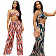 Hot Selling Women Print Halter Bra Loose Wide Leg Pants 2021 Summer Beach Party Two Piece Set LSL-6150