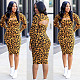Fashion Leopard Spaghetti Straps Midi Dress+Long Sleeve O Neck Mini Top Women 2 Piece Set MEY-20762