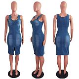 Fashion Casual Office Lady Clothing Women's Summer Sleeveless Slim Fitting Denim Midi Dress LX-6901