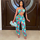 Summer Womens Clothing Halter Neck Printed Crop Top Loose Long Pants Party Club Two-Piece Suits DY-6667