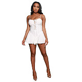 Women Solid Color Elegant A-line Lace Up Bandage Bodycon Ruffles Gothic Harajuku Club Mini Dress AIL-168