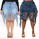 Fashion Streetwear Summer Ripped Tassel Zipper Pockets Stretchy High Waists Women Denim Mini Skirt LX-3501