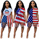 Summer Fashion Print Short Sleeve O Neck T Shirt Tassel Shorts Fitness Sporty Women Two Piece Set DY-6665