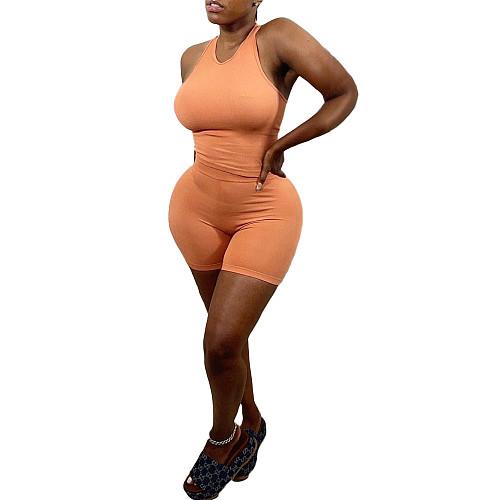 Women Fashion Clothes Sportswear Sleeveless Vest Top Biker Shorts Sexy Summer Fitness Two Piece Set NIYA-8075