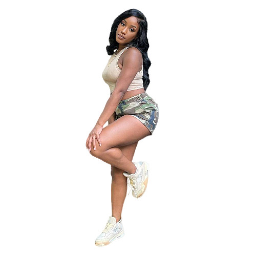 2021 Summer New Arrivals Women High Waist Elasticated Pocket Streetwear Casual Camouflage Shorts YUM-09081
