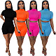 Women Casual Solid O-Neck Short Sleeve Crop Tops Sporty Shorts Fitness 2 Piece Sets FNN-8622