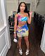 Sexy Summer Women 2021 Clubwear Colorful Tie Dye Cut Out One Shoulder Sleeveless Bodycon Mini Dress SD-52107