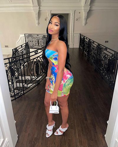 Sexy Summer Women 2021 Clubwear Colorful Tie Dye Cut Out One Shoulder Sleeveless Bodycon Mini Dress SD-52107