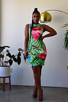 Sexy Summer Print Sleeveless O Neck Basic Bodycon Midi Club Party Dresses ZAND-31133