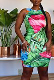 Sexy Summer Print Sleeveless O Neck Basic Bodycon Midi Club Party Dresses ZAND-31133