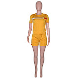 Fashion Short Sleeve O Neck T Shirt Side Stripes Patchwork Biker Shorts Two Piece Set SH-390166