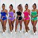 Casual Solid Women Clothing Halter Crop Tops Shorts Jogger Fitness Tracksuit Two Piece Matching Set DAI-8359