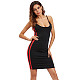 Casual Square Collar Sleeveless Spaghetti Strap Side Stripes Patchwork High Waist Bodycon Midi Dress SH-390164