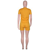 Fashion Short Sleeve O Neck T Shirt Side Stripes Patchwork Biker Shorts Two Piece Set SH-390166