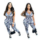 Sexy Women Clothing Print Sleeveless V-Neck Strechy Bodycon Summer One Piece Pencil Jumpsuits XING-068