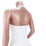 Summer Women's Solid Color Cotton Comfortable Ruffled Bodycon Backless Club Halter Mini Dresses ASL-6391