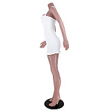 Summer Women's Solid Color Cotton Comfortable Ruffled Bodycon Backless Club Halter Mini Dresses ASL-6391