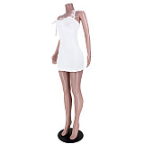 Summer Women's Solid Color Cotton Comfortable Ruffled Bodycon Backless Club Halter Mini Dresses ASL-6391