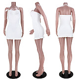 Summer Women's Solid Color Cotton Comfortable Ruffled Bodycon Backless Club Halter Mini Dresses ASL-6391