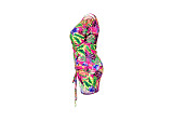 Plus Size Leaves Print Women Off Shoulder Short Sleeve Summer Ruched Drawstring Bandage Mini Dress ASL-7035