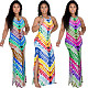 Casual Women Tie-dye Print Sleeveless O Neck Side Slit A Line Beach Party Maxi Dress ZAND-31151