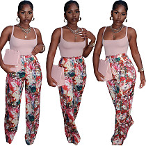 Vintage Fashion Floral Print Summer Women Clothing Retro High Waist Streetwear Straight Pants BGN-183