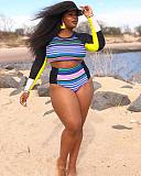 Printed Long Sleeve Crop Tops High Waist Beachwear Push-Up Two Piece Bikini Set LP-66302