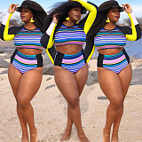 Printed Long Sleeve Crop Tops High Waist Beachwear Push-Up Two Piece Bikini Set LP-66302
