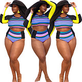 Printed Long Sleeve Crop Tops High Waist Beachwear Push-Up Two Piece Bikini Set LP-66302