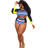 Printed Long Sleeve Crop Tops High Waist Beachwear Push-Up Two Piece Bikini Set LP-66302