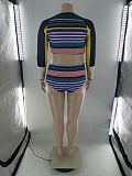 Printed Long Sleeve Crop Tops High Waist Beachwear Push-Up Two Piece Bikini Set LP-66302