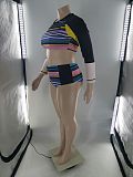 Printed Long Sleeve Crop Tops High Waist Beachwear Push-Up Two Piece Bikini Set LP-66302