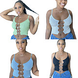 Fashion 2021 New Threaded Solid Color Hollow Out Patchwork All-Match Spaghetti Strap Crop Tops GLS-8145