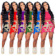 Summer Streetwear Print Drawstring Mini Skirts O Neck Short Sleeve Crop Top Slim Club Two Piece Set WSM-5234