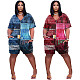 Street Hipster Style Women's Clothing Print Short Sleeve V Neck With Pocket Loose Plus Size Romper NIYA-8078
