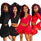 Sexy Feather Patchwork Women Deep V Neck Flare Sleeve Crop Top Mini Skirt Elegant Club 2 Piece Set XY-9111