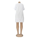 Lovely Solid Color Short Sleeved Round Neck Lantern Dress AIL-107