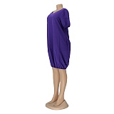 Lovely Solid Color Short Sleeved Round Neck Lantern Dress AIL-107