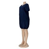 Lovely Solid Color Short Sleeved Round Neck Lantern Dress AIL-107