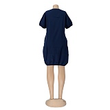 Lovely Solid Color Short Sleeved Round Neck Lantern Dress AIL-107