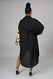 Hot Sell Fashion Women Single-Breasted Long Sleeve Printed Patchwork Loose Maxi Shirt Dress DY-6954