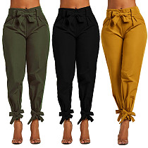 Casual Women Slim Fit Streetwear Solid Color Lace Up High Waist Fashion Cargo Trousers Pencil Pants OD-8290